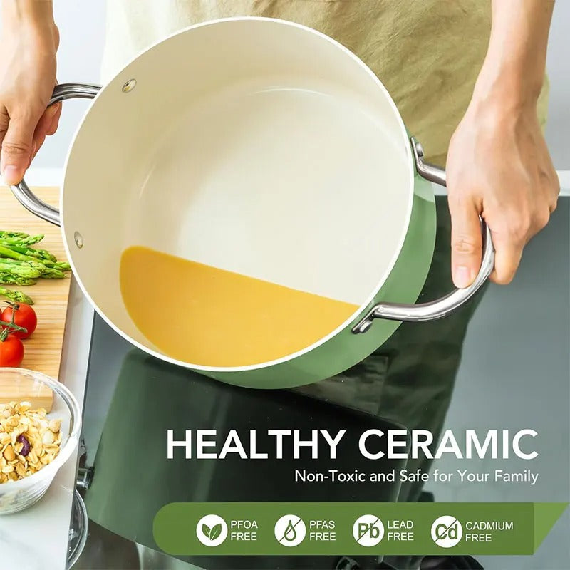 Marmite 6 L en Céramique Antiadhésive avec Couvercle – Tous Feux, idéale pour la cuisson saine et pratique