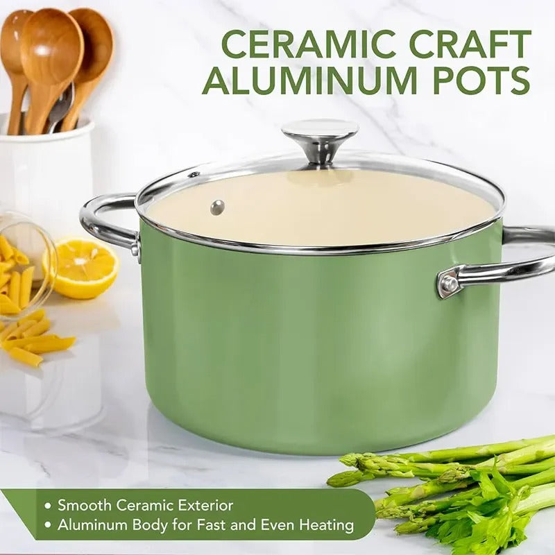 Marmite 6 L en Céramique Antiadhésive avec Couvercle – Tous Feux pour une cuisson uniforme et rapide.