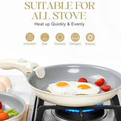 Poêles Céramique avec Poignée Amovible Set Antiadhésif Compatible Induction sur une cuisinière à gaz