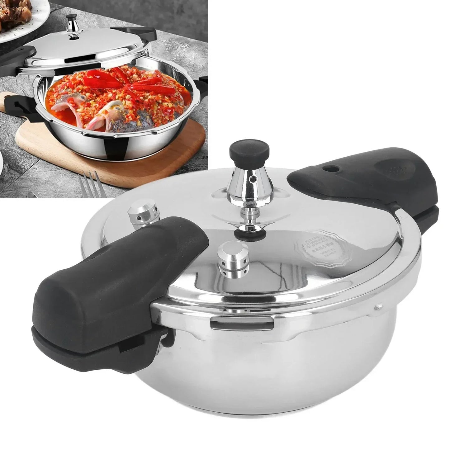 Mini Autocuiseur Inox 1,8 L compatible induction et gaz avec couvercle facile à utiliser pour une cuisine pratique
