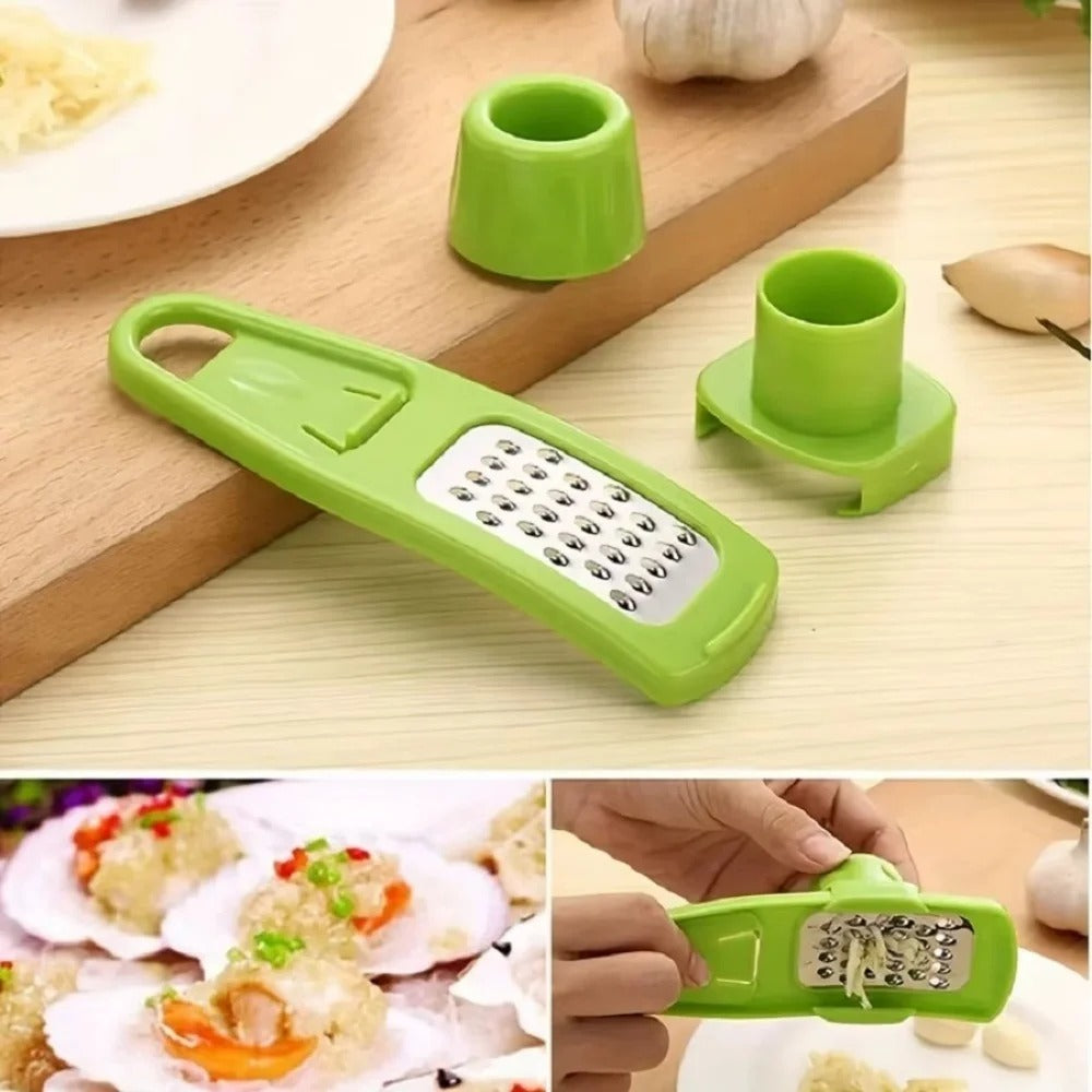 Mini hachoir manuel ail et gingembre – Broyeur de cuisine compact en vert avec râpe intégrée pour un usage facile