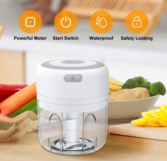 Mini Hachoir Sans Fil Rechargeable 30W – 100 à 300 ml blanc avec moteur puissant et fonction étanche
