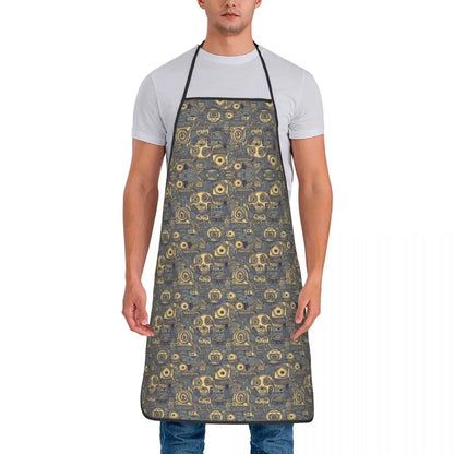 Tablier Cuisine Imperméable MINISO avec motifs crânes porté par un homme en t-shirt blanc