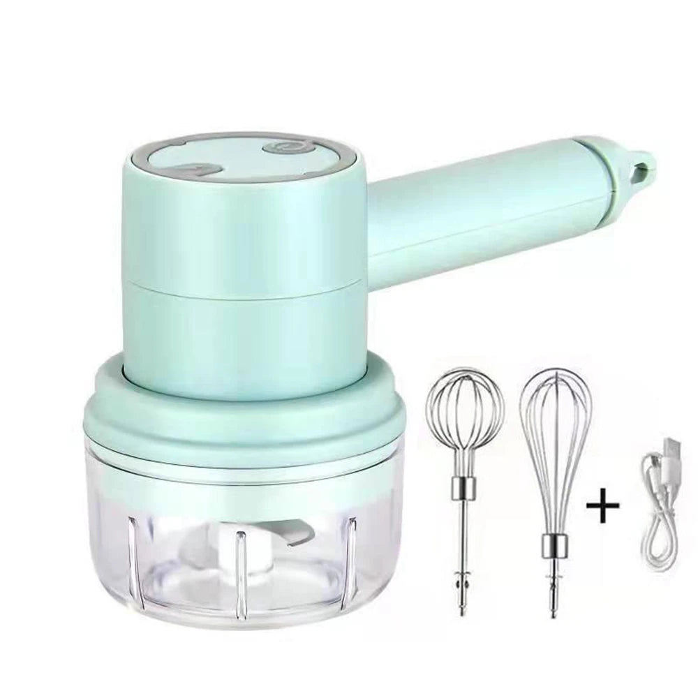 Mixeur multifonction Électrique Rechargeable 3 Vitesses avec bol transparent, fouets et câble USB