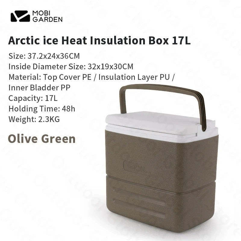 Glacière Rigide Portable arctique 17L en vert olive avec couvercle isolant et poignées pratiques