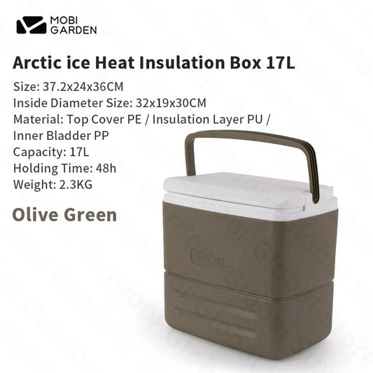Glacière Rigide Portable arctique 17L en vert olive avec couvercle isolant et poignées pratiques