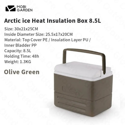 Glacière Rigide Portable Arctic Ice de 8.5L avec couverture isolante en PU, couleur vert olive