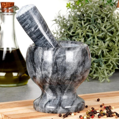 Mortier Pilon Cuisine en marbre gris idéal pour le mélange et broyage facile d'épices