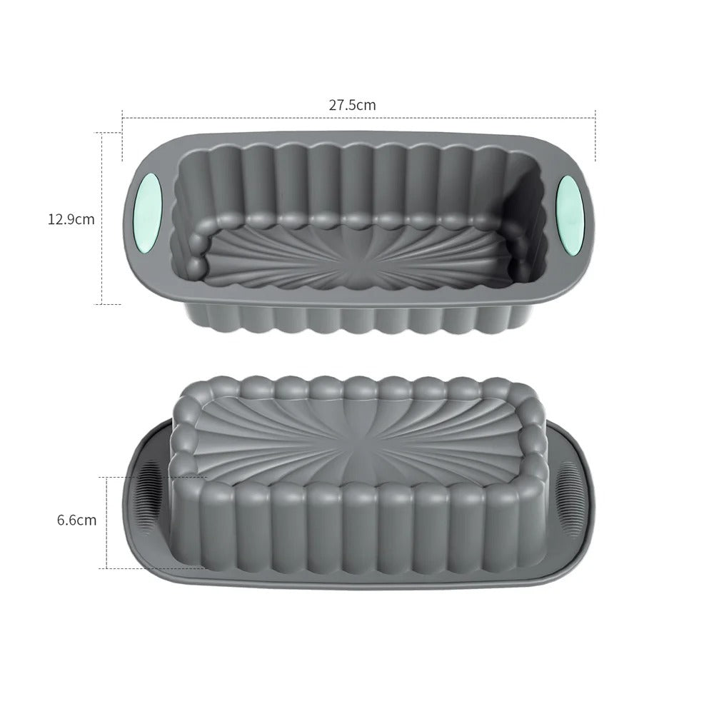Moule à cake silicone anti-adhésif démoulage facile avec des dimensions indiquées pour une utilisation pratique