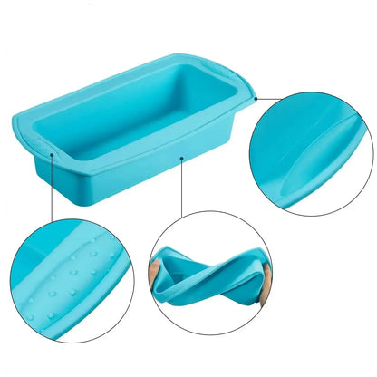 Moule à cake silicone bleu flexible avec intérieur antiadhésif pour pâtisserie facile