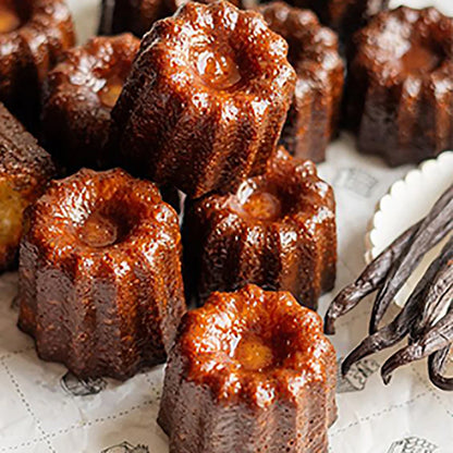 Moule à cannelés en silicone – 15 cavités avec cannelés dorés et vanille pour pâtisserie