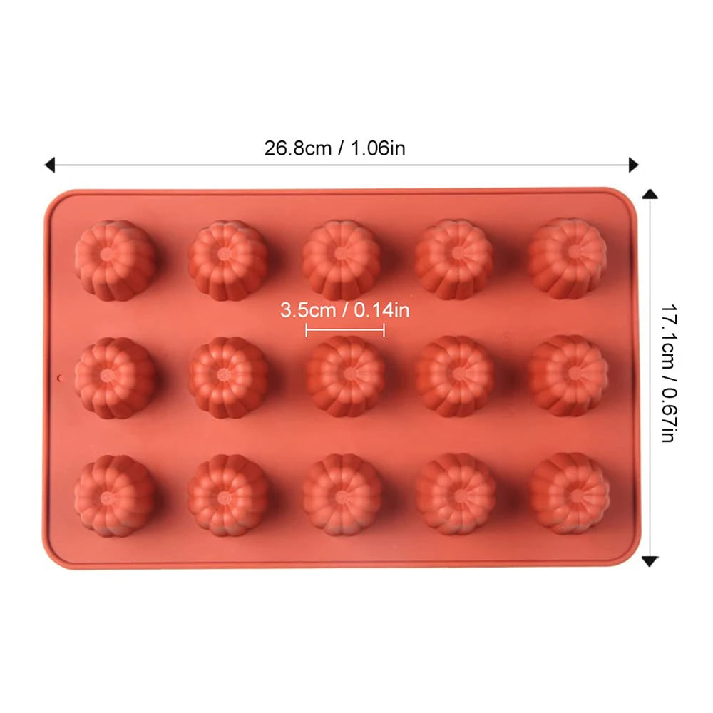 Moule à cannelés en silicone – 15 cavités rouge pour pâtisserie, dimensions 26.8x17.1 cm