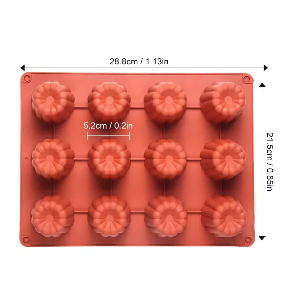 Moule à Cannelés en Silicone de Ustensile de chef, pour 8, 12 ou 18 Cannelés avec dimensions claires