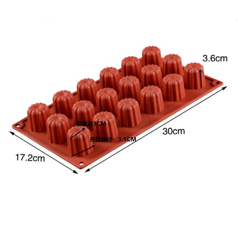 Moule à Cannelés en Silicone pour 8, 12 ou 18 Cannelés avec dimensions de 30cm x 17.2cm