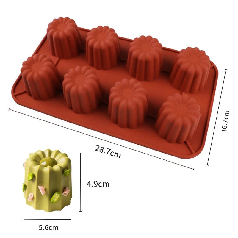 Moule à Cannelés en Silicone pour 8 cannelés, en forme de fleur, idéal pour des desserts délicieux