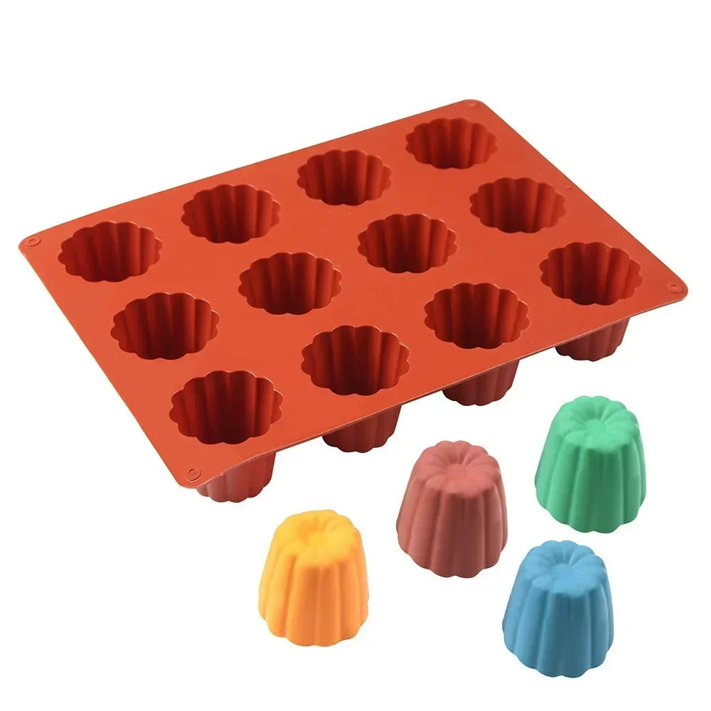 Moule à Cannelés en Silicone pour 12 Cannelés avec couleurs vives, idéal pour pâtisserie maison