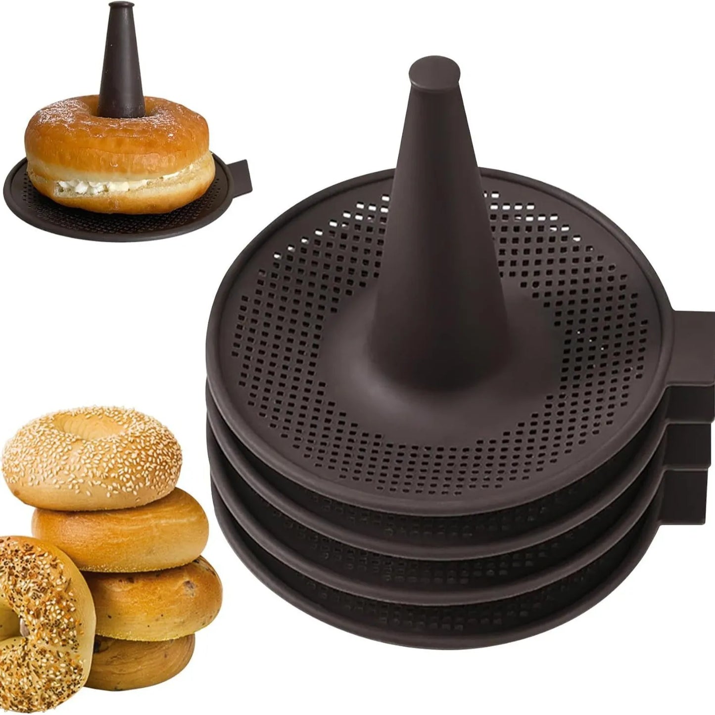 Moule à Donuts Silicone Antiadhésif – Pack 2, 4 ou 6 avec un design perforé et une forme conique pratique