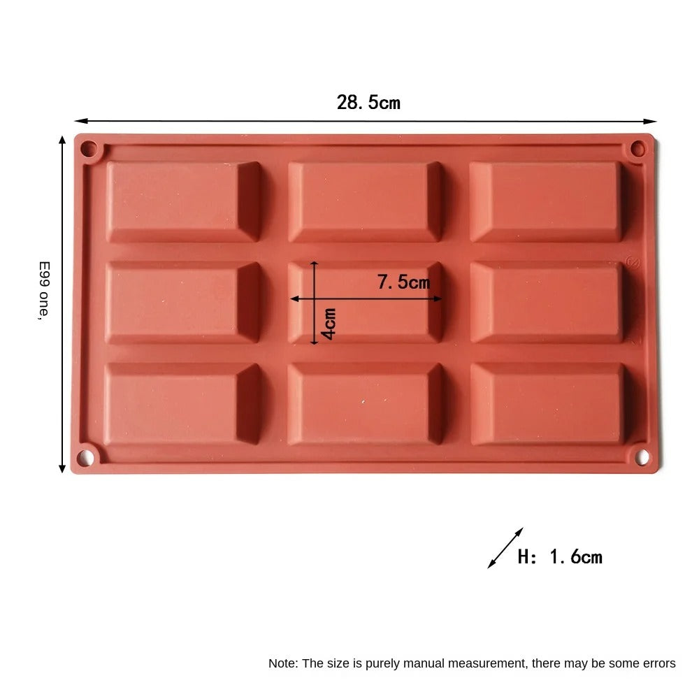 Moule à Financiers en Silicone – 9 Empreintes avec dimensions de 28,5 cm x 7,5 cm pour la pâtisserie