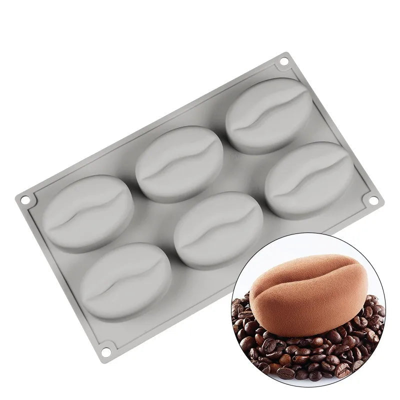 Moule à Gâteau Grain de Café en Silicone 3D avec six cavités pour créer des gâteaux en forme de grain de café