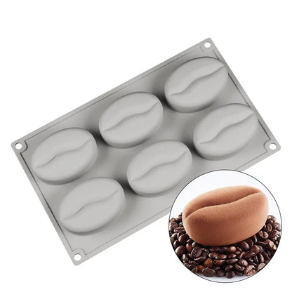 Moule à Gâteau Grain de Café en Silicone 3D avec six cavités pour créer des gâteaux en forme de grain de café