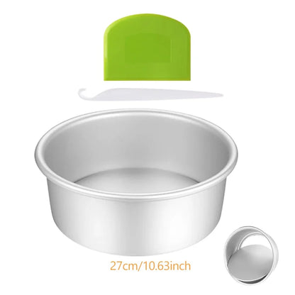 Moule à gâteau rond en aluminium fond amovible de 27 cm avec raclette verte et spatule blanche