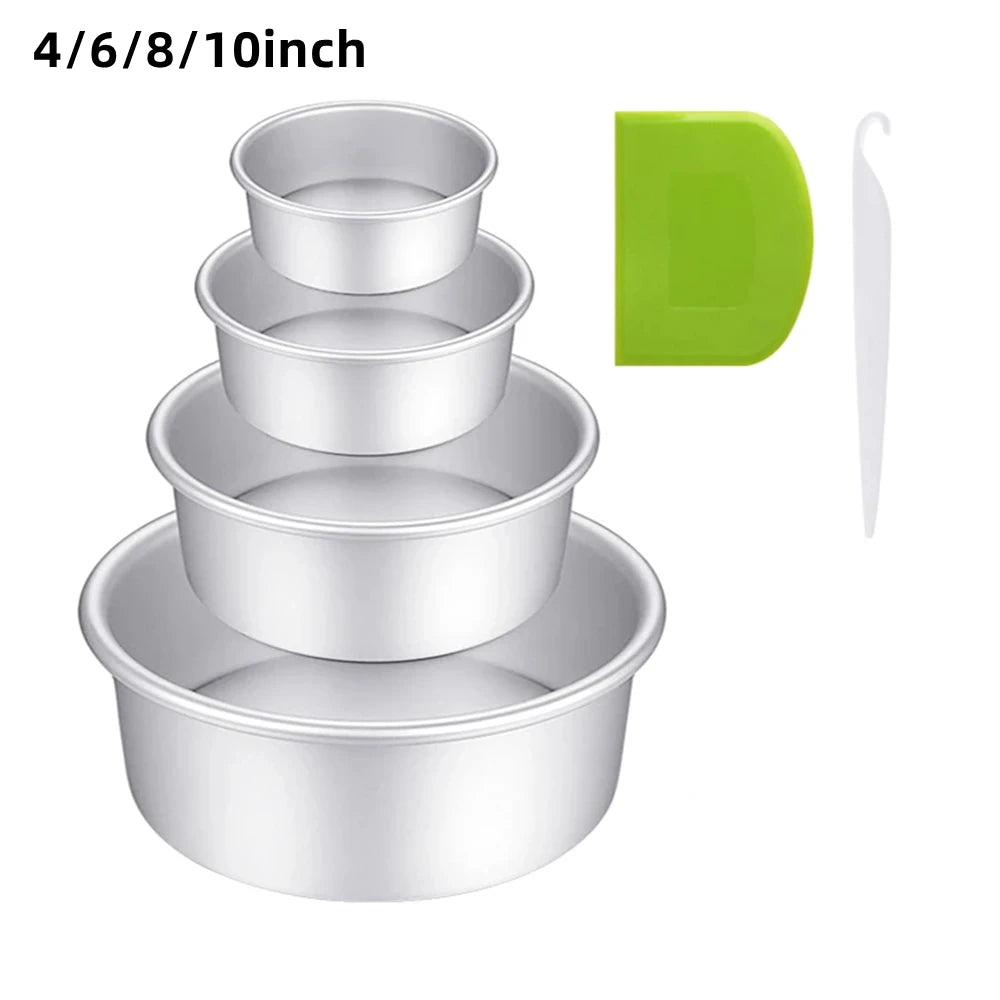 Moule à gâteau rond en aluminium fond amovible avec spatule et racloir verts assortiment de 4 tailles