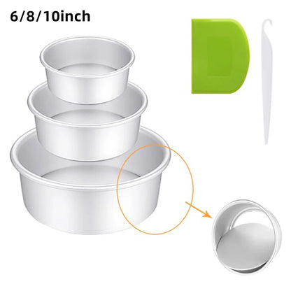 Moule à gâteau rond en aluminium fond amovible avec trois tailles 6, 8 et 10 pouces et accessoires verts