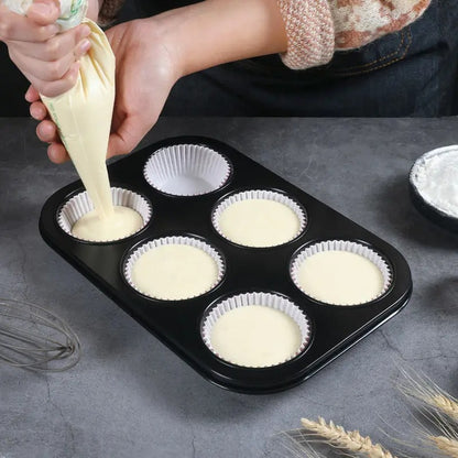 Moule à Muffins Acier Carbone Antiadhésif avec préparation de pâte pour six muffins