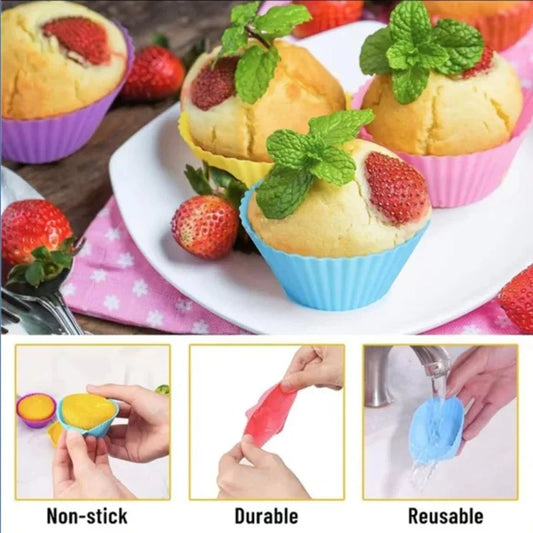 Moule à muffins silicone 12 pièces – antiadhésif, parfait pour pâtisserie avec des cupcakes aux fraises