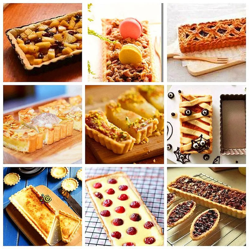 Collage de tartes variées préparées dans un moule à tarte rectangulaire antiadhésif – fond amovible