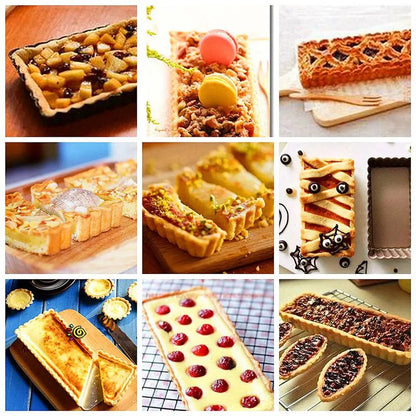 Collage de tartes variées préparées dans un moule à tarte rectangulaire antiadhésif – fond amovible