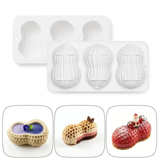 Moule en Forme d’Arachide en Silicone – 3 Cavités pour des créations pâtissières originales