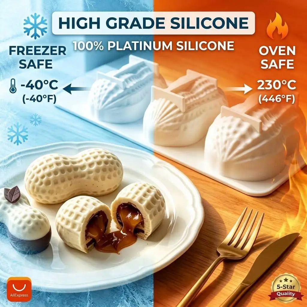 Moule en Forme d’Arachide en Silicone – 3 Cavités en silicone de qualité supérieure, résistant au congélateur et au four