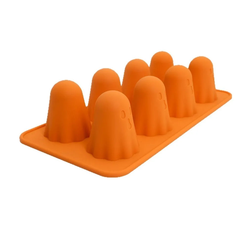 Moule Fantôme Silicone Halloween en orange pour réaliser des Chocolats et Gelée en forme de fantômes