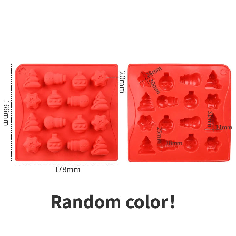 Moule Noël en Silicone Pour Chocolats, Biscuits & Gâteaux avec 12 formes festives en rouge