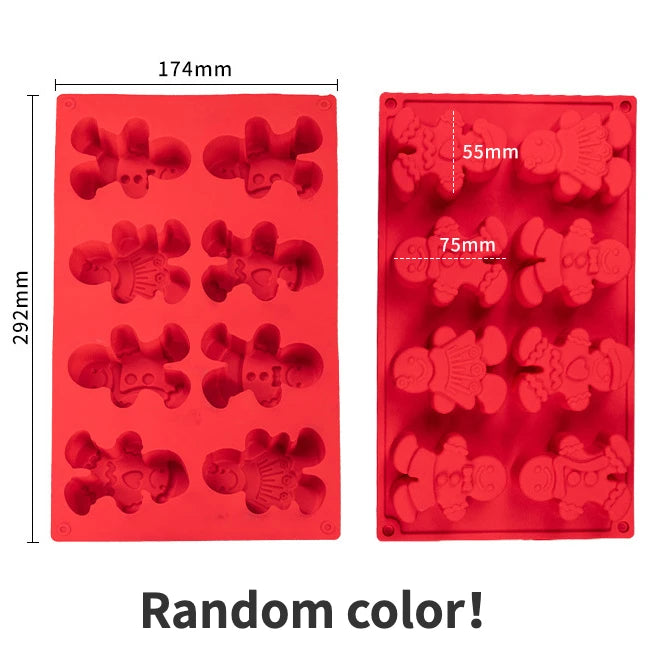 Moule Noël en Silicone Pour Chocolats, Biscuits & Gâteaux avec des formes de bonhommes de neige et de bonhommes en pain d'épice