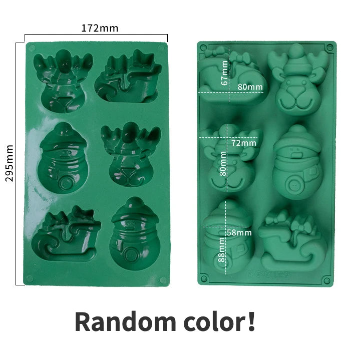 Moule Noël en Silicone Pour Chocolats, Biscuits & Gâteaux avec six formes festives et une couleur aléatoire