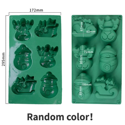 Moule Noël en Silicone Pour Chocolats, Biscuits & Gâteaux avec six formes festives et une couleur aléatoire