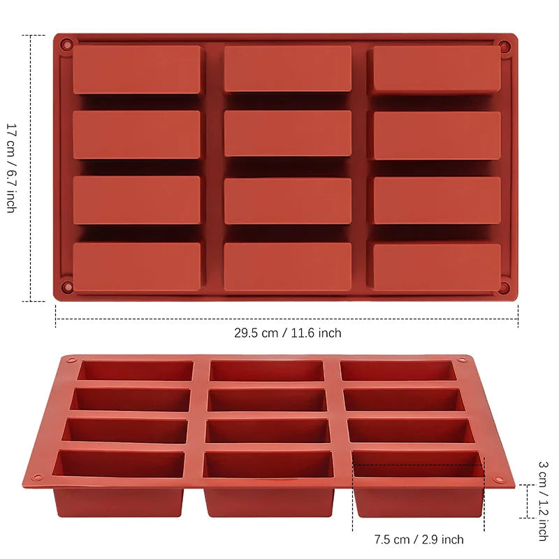 Moule pour barres chocolatées maison en silicone rouge avec 12 cavités de 29,5 cm