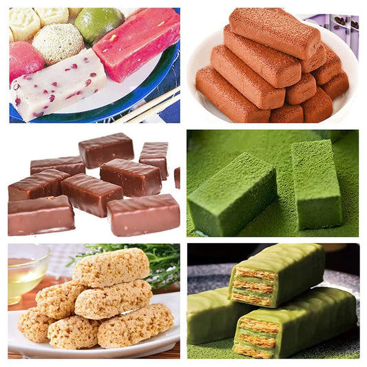Moule pour barres chocolatées maison en silicone avec plusieurs variétés de barres gourmandes