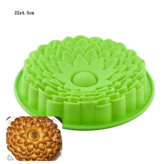 Moule silicone fleurs vert pour pâtisserie avec design floral détaillé de 22x4.5 cm, Ustensile de chef
