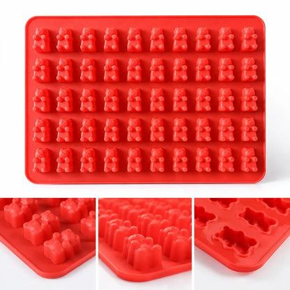 Moule silicone oursons pour bonbons, gummies et chocolat en rouge, parfait pour la cuisson maison