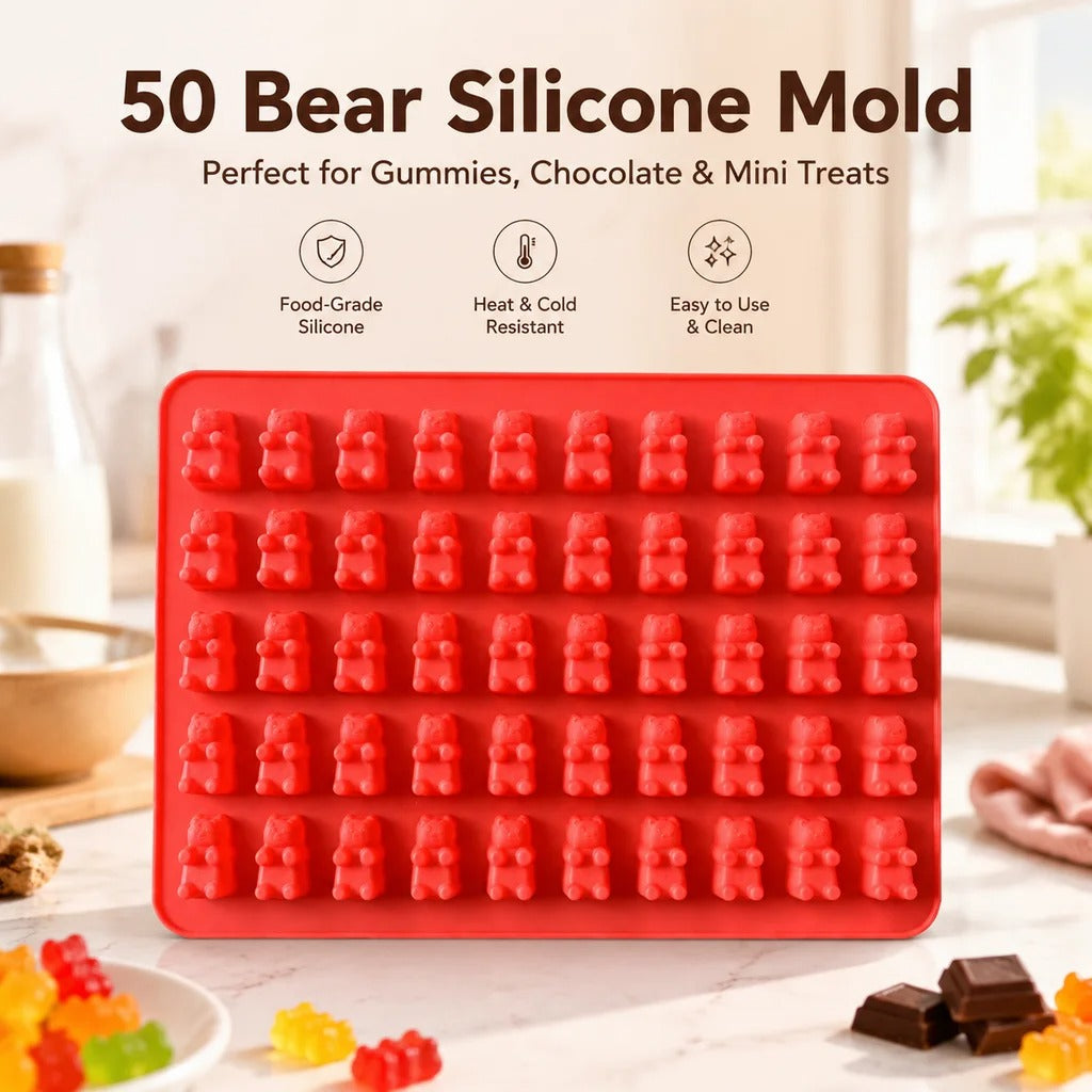 Moule silicone oursons pour bonbons, gummies et chocolat avec 50 cavités pour créations sucrées