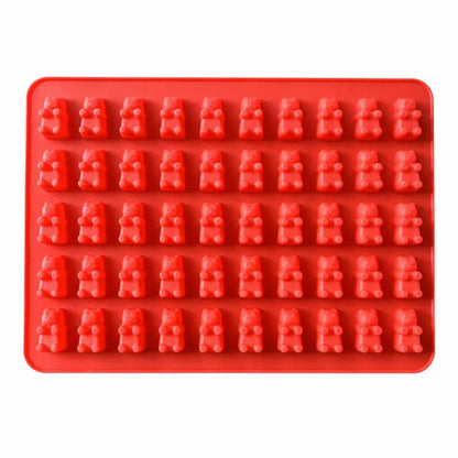 Moule silicone oursons pour bonbons, gummies et chocolat avec 50 silhouettes d'oursons en rouge