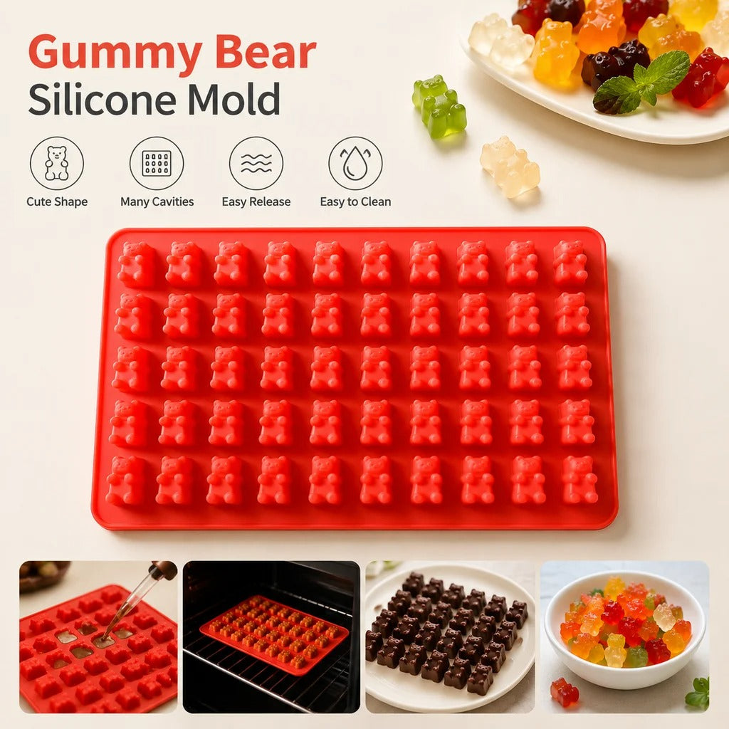 Moule silicone oursons pour bonbons, gummies et chocolat avec des formes mignonnes et facile à nettoyer