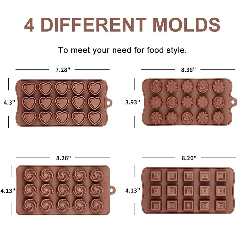 Moules à chocolat en silicone – lot de 4 avec différentes formes pour créer des chocolats variés