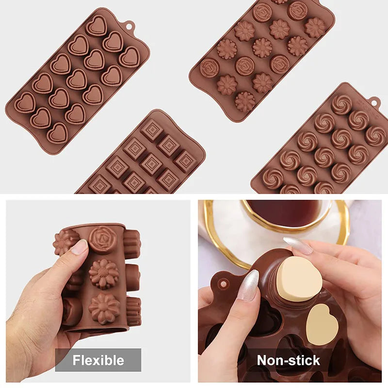 Moules à chocolat en silicone – lot de 4 avec motifs variés pour une création gourmande facile