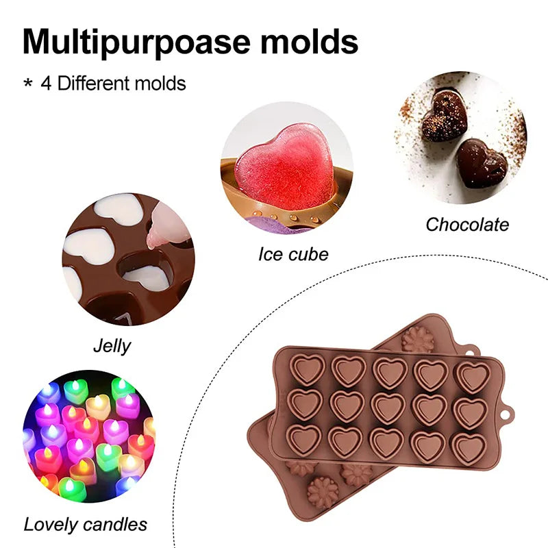 Moules à chocolat en silicone – lot de 4 pour créer des chocolats, gels et cubes de glace en forme de cœur