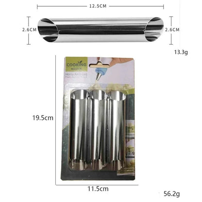 Moules à croissants en inox pour pâtisserie maison lot de 6 sur emballage avec dimensions visibles