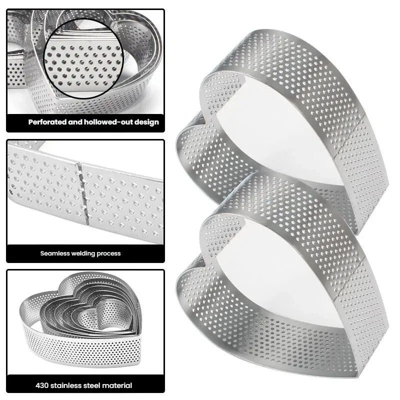 Moules Cœur en Inox Perforés – Lot de 6 en acier inoxydable avec design perforé et soudure sans joint.